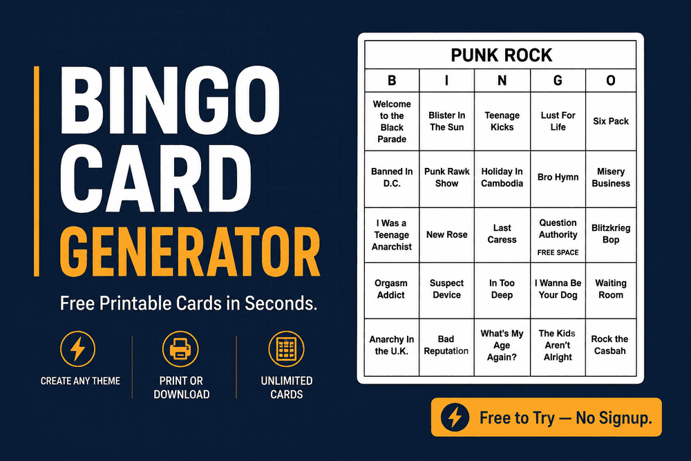 Bingo Card Generator — free printable cards in seconds