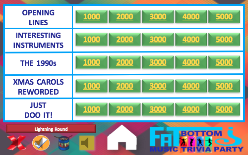 Christmas Special game show board on a big screen