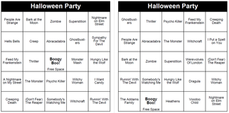 Printed Halloween music bingo cards