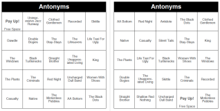 Antonyms - 250 Music Bingo Cards