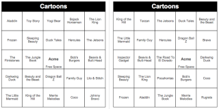 Cartoons - 250 Music Bingo Cards