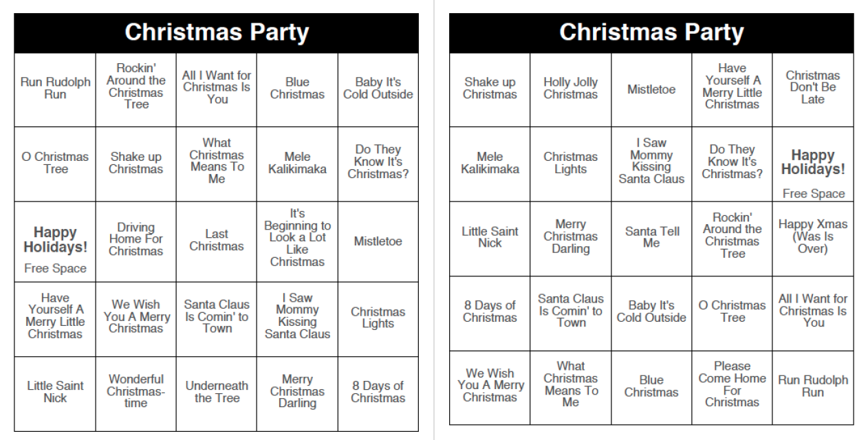 The Christmas Party music bingo song list