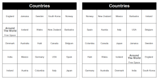 Countries - 250 Music Bingo Cards