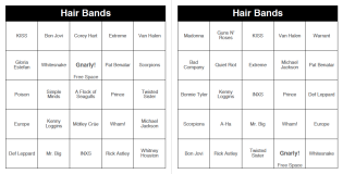 Hair Bands - 250 Music Bingo Cards