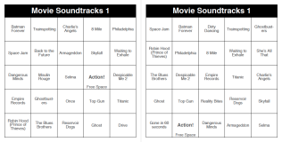 Movie Soundtracks 1 - 250 Music Bingo Cards