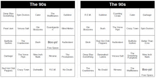 The 90s - 250 Music Bingo Cards