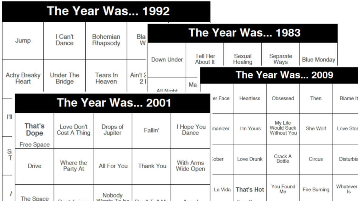 "The Year Was..." Music Bingo 5-Pack