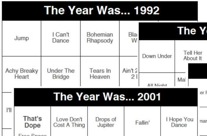 "The Year Was..." Music Bingo 5-Pack