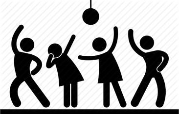 Silhouette icon of people dancing under a disco ball